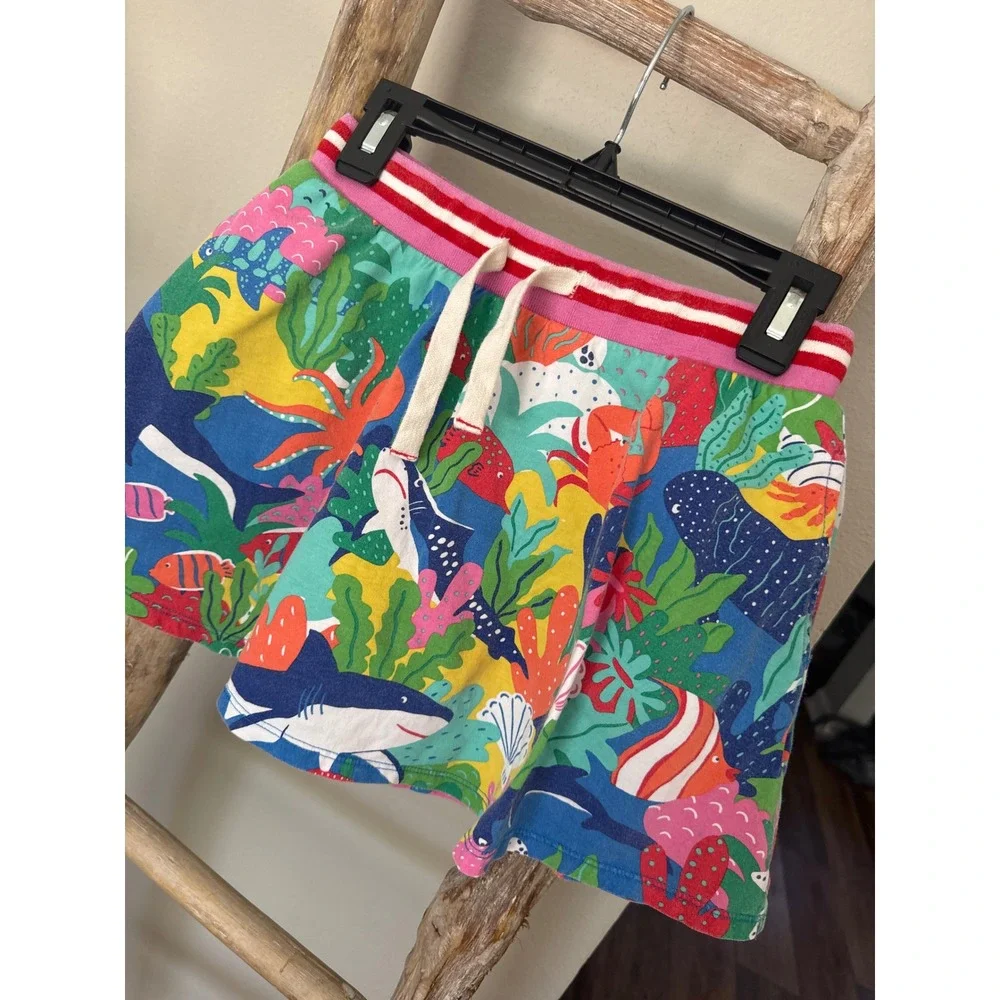 Mini Boden skort colorful all-over sea life print striped drawstring waist‎ 9/10